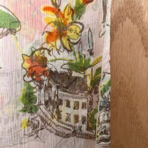 3/$15 Portland Artist Dana Herbert Oblong Silk Scarf Orange Yellow Buildings